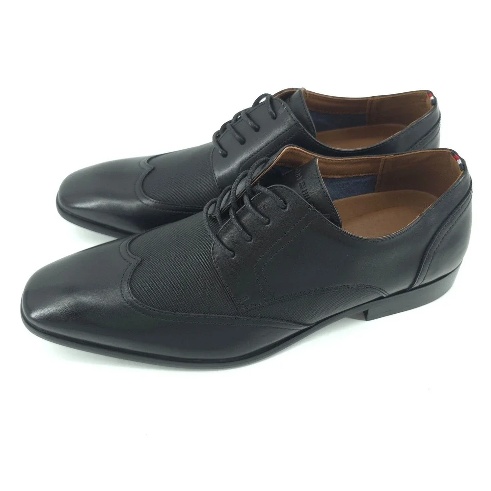 Tommy Hilfiger Mens Sagent Wingtip Oxford Faux Leather Black Size 9.5 new